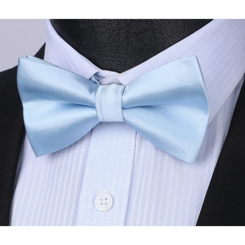 Hisdern Baby Blue Solid Pre-Tied Bow Tie For Evening Wear