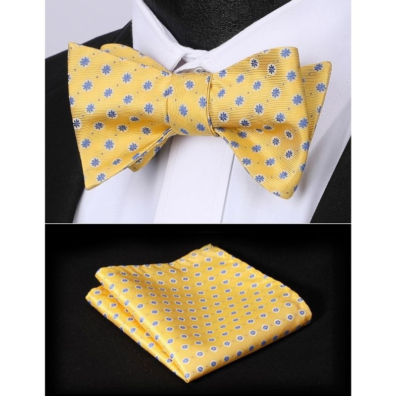 Hisdern Yellow Blue Floral Bow Tie Set Groomsmen Wedding