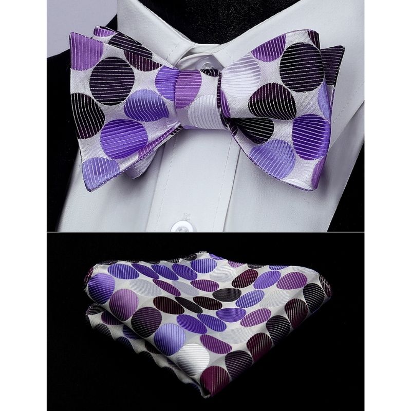 Hisdern Polka Dots Purple Bow Tie Set for Party Wedding
