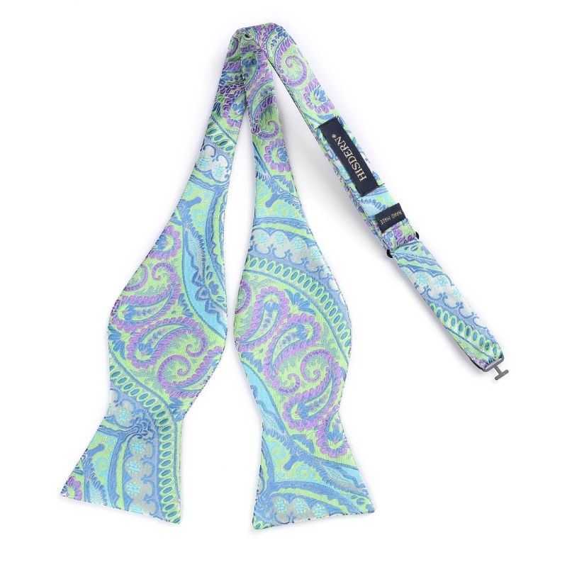 Hisdern Aqua Purple Paisley Bow Tie Set For Evening Wear