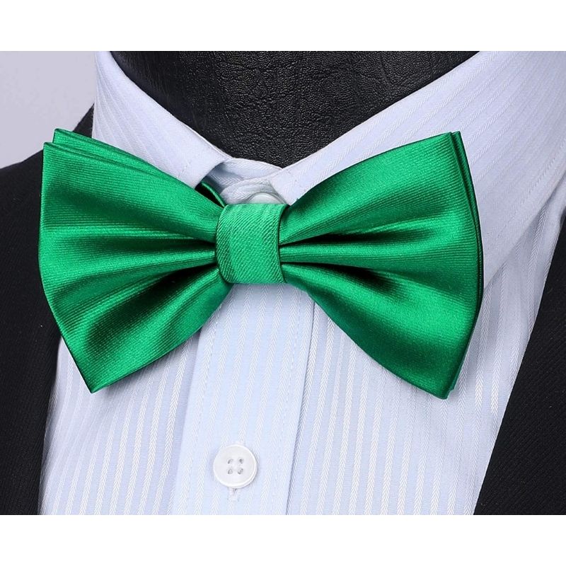 Hisdern Bright Green Solid Pre-Tied Bow Tie Accessories Set For Evening Wear