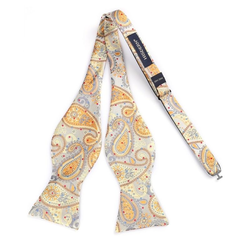 Hisdern Yellow Grey Paisley Bow Tie Set For Evening Wear