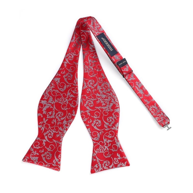 Hisdern Red Floral Bow Tie Set Groomsmen Wedding