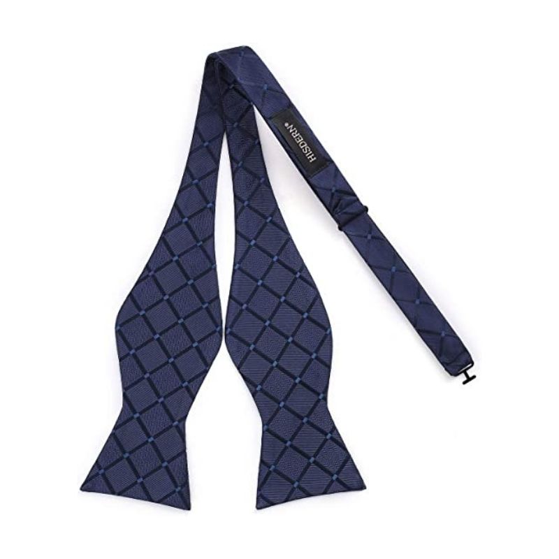 Hisdern Navy Blue Plaid Bow Tie Set For Special Occasions