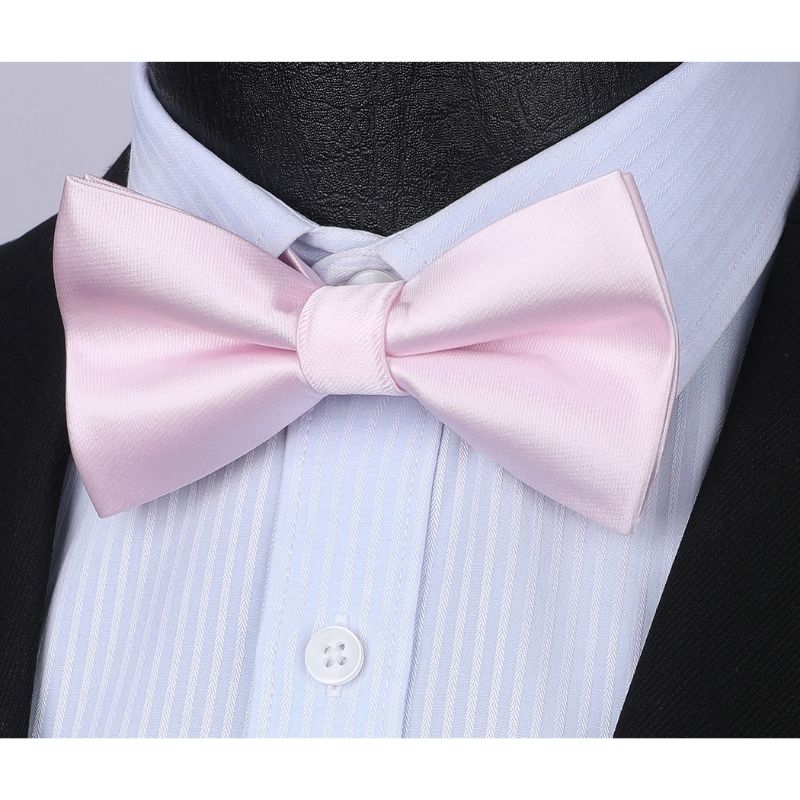 Hisdern Light Pink Solid Pre-Tied Bow Tie Adjustable For Wedding Party
