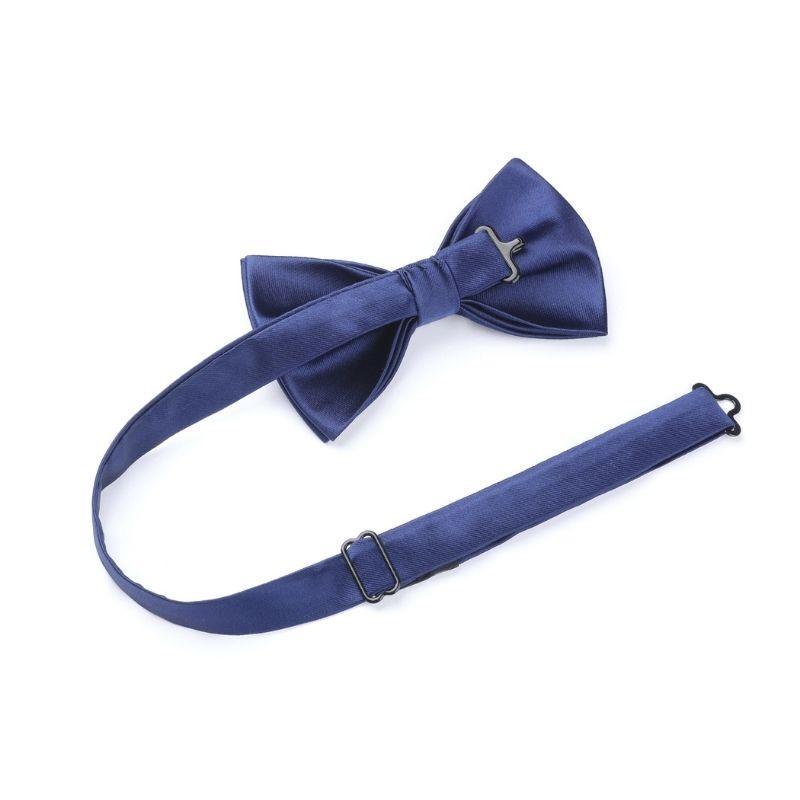 Hisdern Navy Blue Solid Pre-Tied Bow Tie Accessories Set For Evening Wear