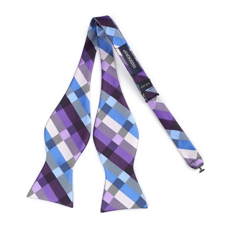 Hisdern Purple Blue Plaid Bow Tie Set For Special Occasions