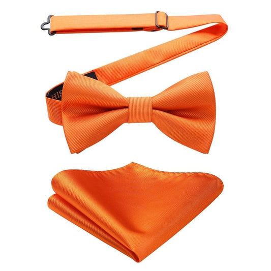 Hisdern Orange Solid Pre-Tied Bow Tie Accessories Set For Evening Wear