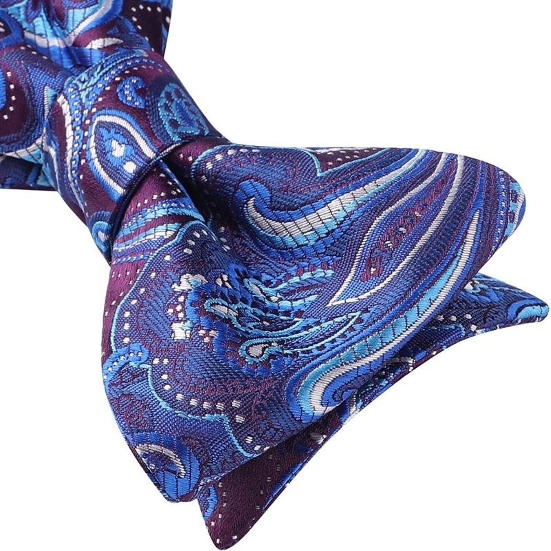Hisdern Purple Blue Paisley Bow Tie Set For Evening Wear