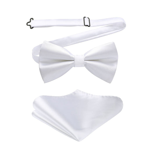 Hisdern White Solid Pre-Tied Bow Tie Accessories Set For Evening Wear