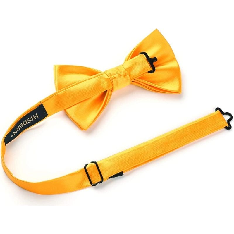 Hisdern Bight Yellow Solid Pre-Tied Bow Tie Accessories Set For Evening Wear
