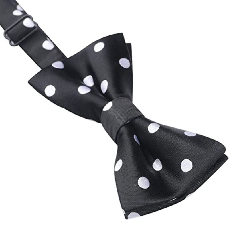Hisdern Black White Polka Dot Pre-Tied Bow Tie for Boys