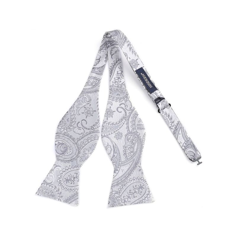 Hisdern Grey Silver Paisley Bow Tie Set For Evening Wear