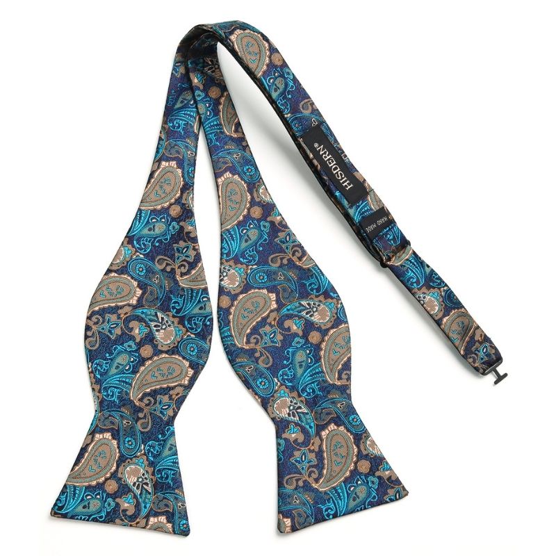 Hisdern Aqua Brown Paisley Bow Tie Set For Evening Wear