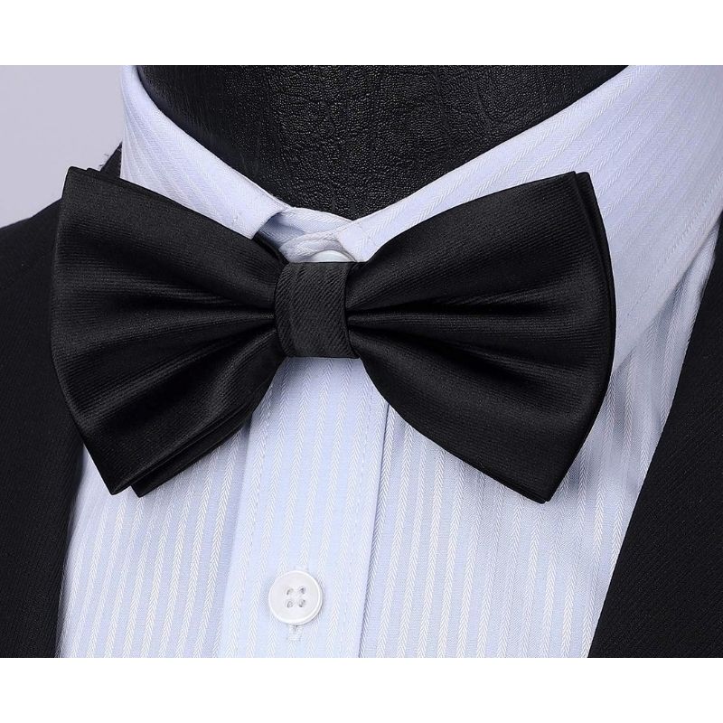 Hisdern Black Solid Pre-Tied Bow Tie Accessories Set For Evening Wear