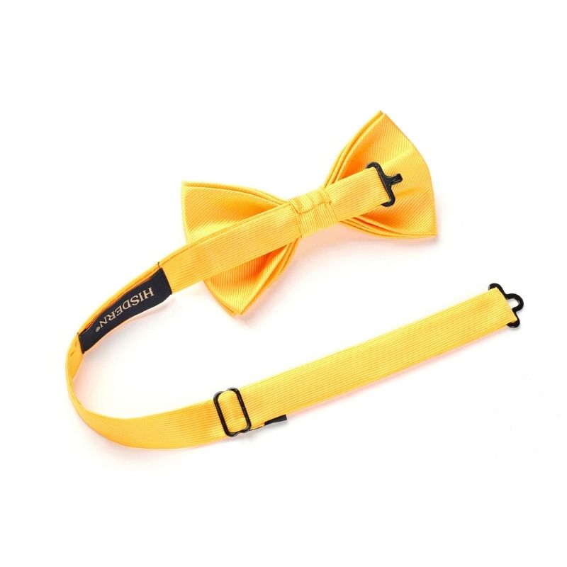 Hisdern Bright Yellow Solid Pre-Tied Bow Tie Accessories Set For Evening Wear