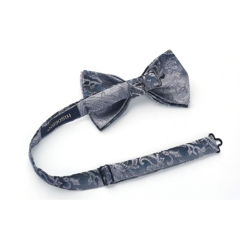 Hisdern Grey Paisley Pre-Tied Bow Tie Set for Wedding