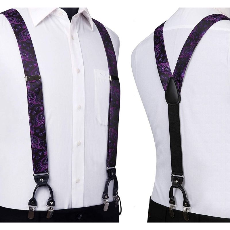 Hisdern Paisley Suspenders Bow Tie Set Purple Black Formal Accessories