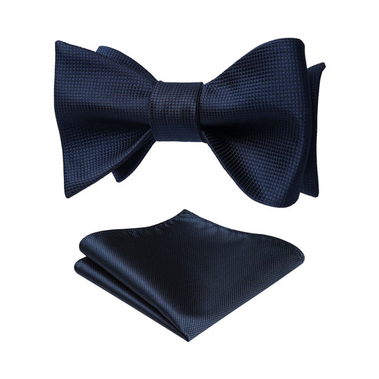 Hisdern Navy Blue Solid Bow Tie Accessories Set For Evening Wear
