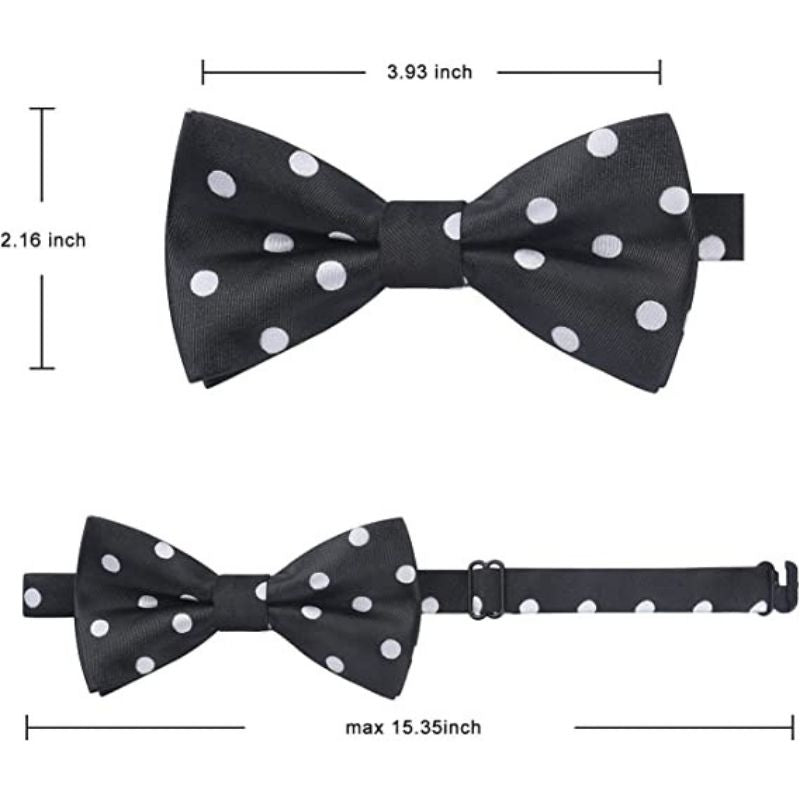Hisdern Black White Polka Dot Pre-Tied Bow Tie for Boys