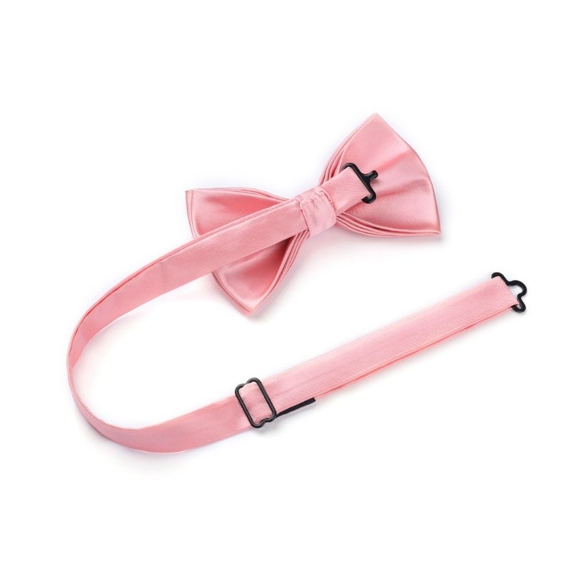 Hisdern Pink Solid Pre-Tied Bow Tie Adjustable For Wedding Party