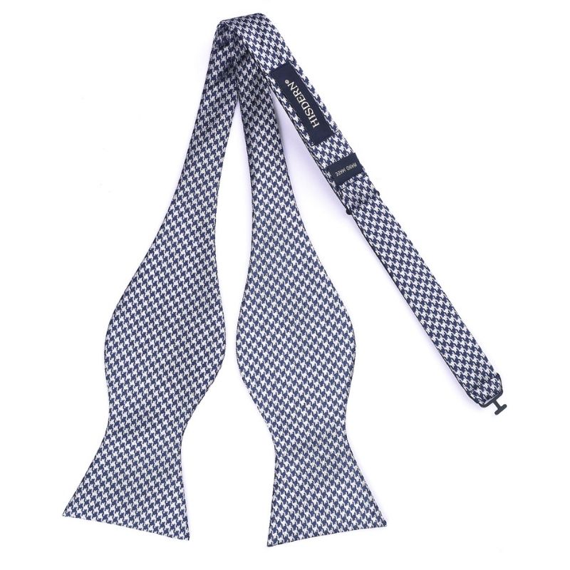 Hisdern Navy Blue Grey Plaid Bow Tie Set For Special Occasions