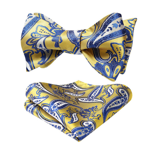 Hisdern Yellow Paisley Bow Tie Set For Evening Wear