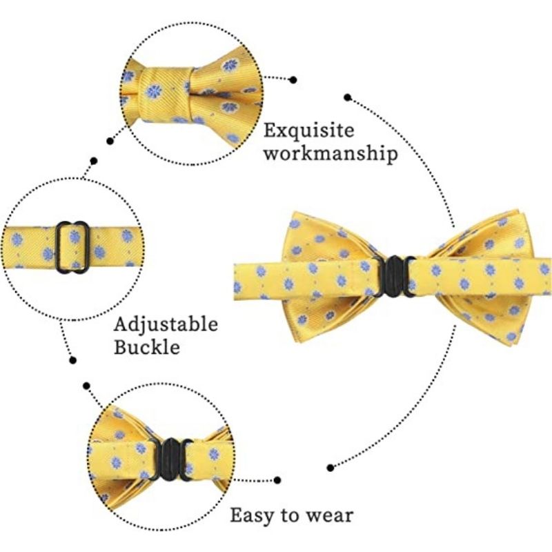 Hisdern Yellow Blue Floral Paisley Pre-Tied Bow Tie for Boys