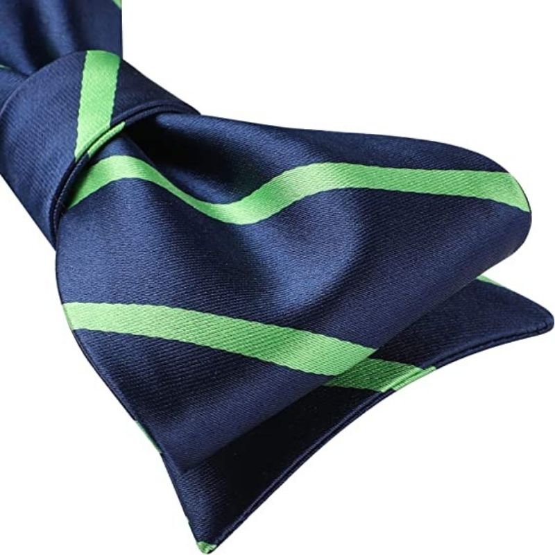 Hisdern Green Blue Striped Bow Tie Accessories Set For Evening Wear