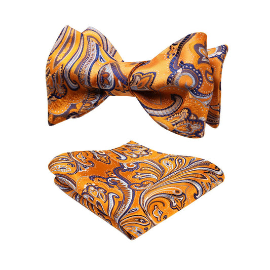 Hisdern Vintage Orange And Purple Paisley Bow Tie Set