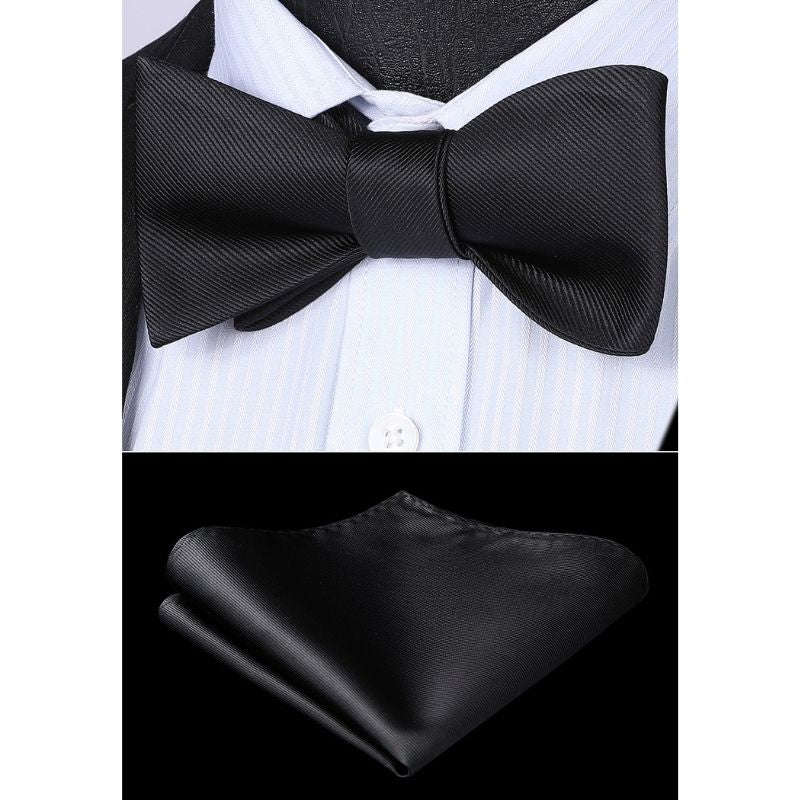 Hisdern Black Solid Bow Tie Accessories Set For Evening Wear
