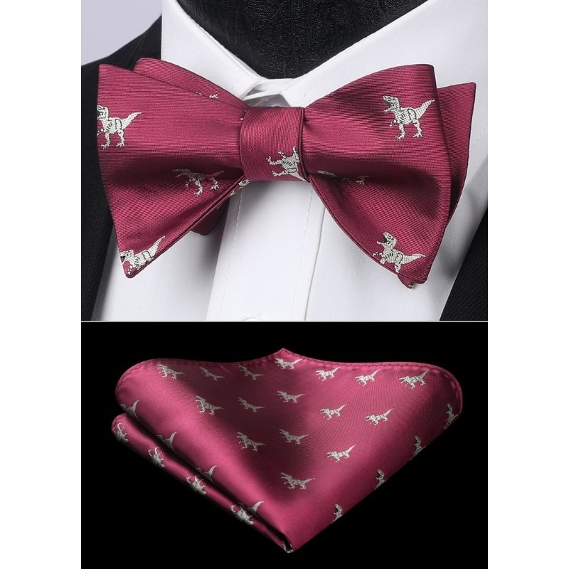 Hisdern Dinasour Burgundy Animal Bow Tie Accessories Set for Party