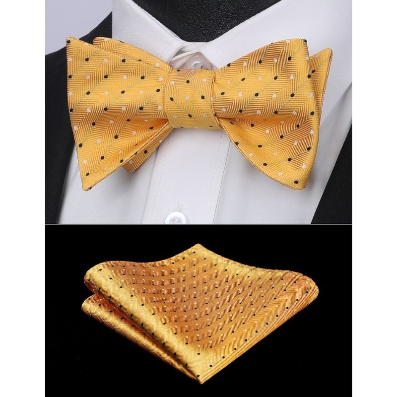 Hisdern Polka Dots Yellow Bow Tie Set for Party Wedding