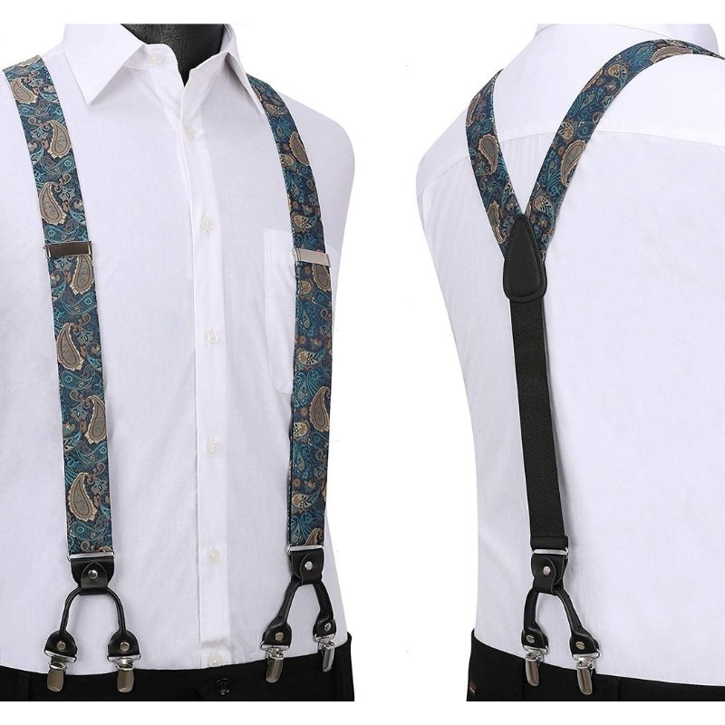 Hisdern Paisley Suspenders Bow Tie Set Green Aqua Formal Accessories