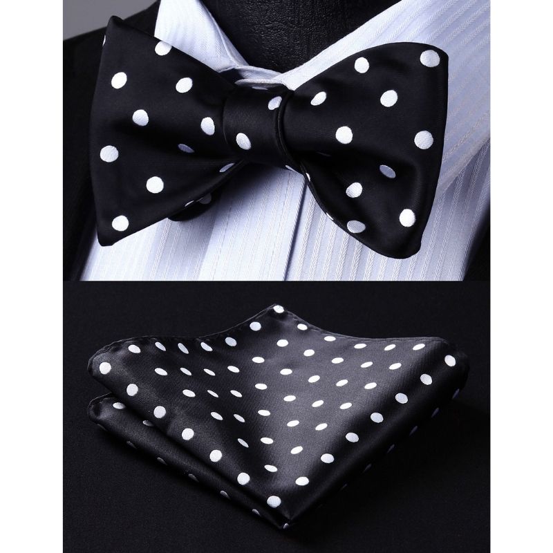 Hisdern Polka Dots Black White Bow Tie Set for Party Wedding