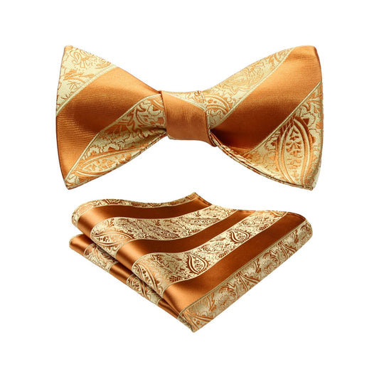 Hisdern Golden Striped Bow Tie Accessories Set For Evening Wear