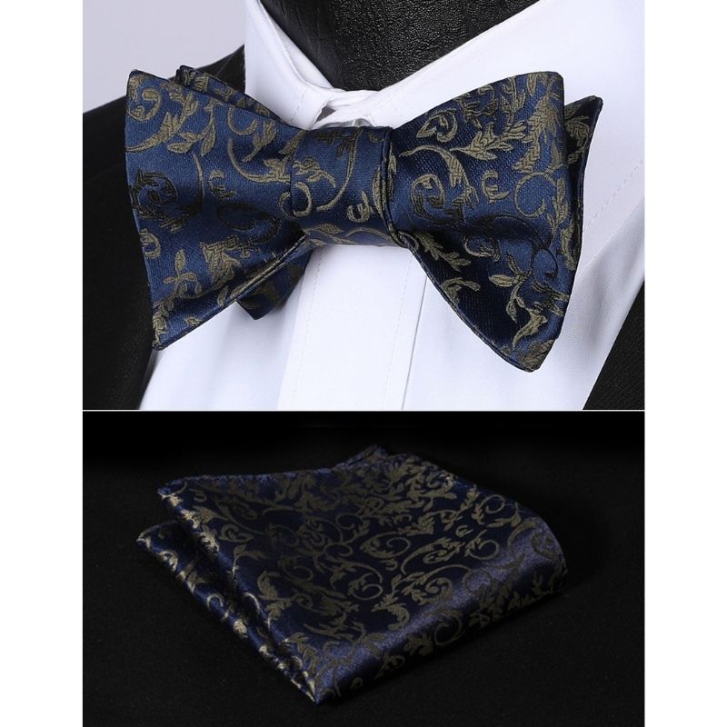 Hisdern Navy Blue Floral Bow Tie Set Groomsmen Wedding