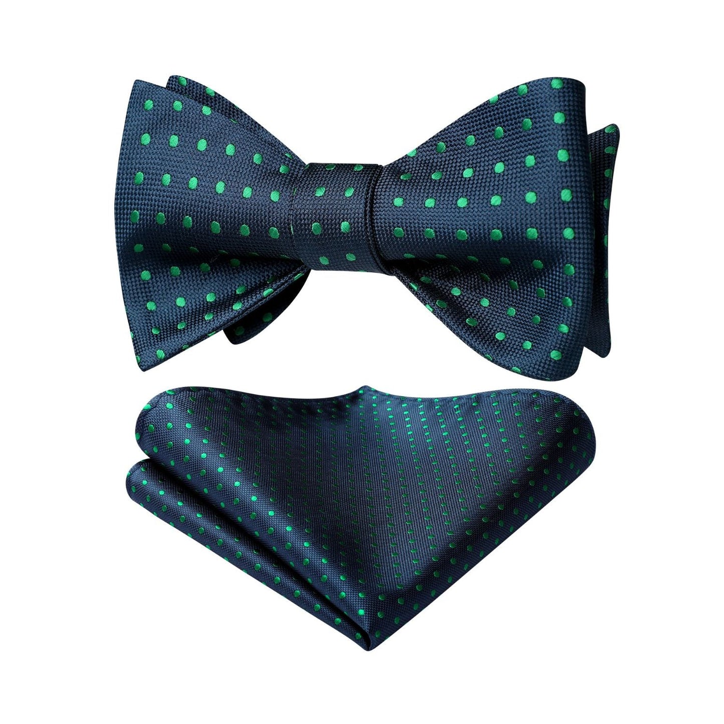 Hisdern Polka Dots Green Navy Blue Bow Tie Set for Party Wedding