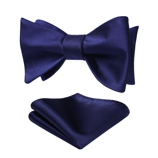 Hisdern Navy Blue Solid Bow Tie Accessories Set For Evening Wear