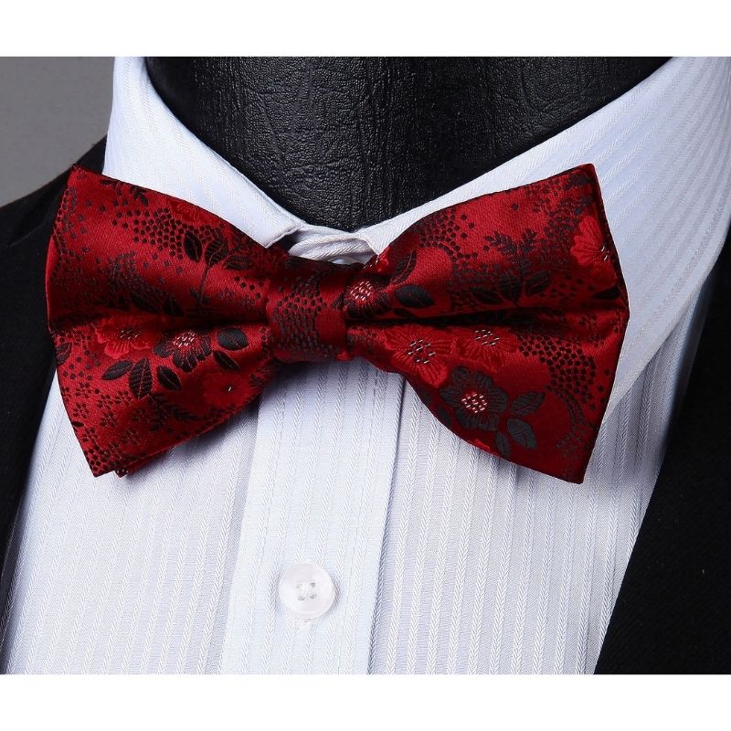 Hisdern Paisley Suspenders Pre-tied Bow Tie Set Red Formal Accessories