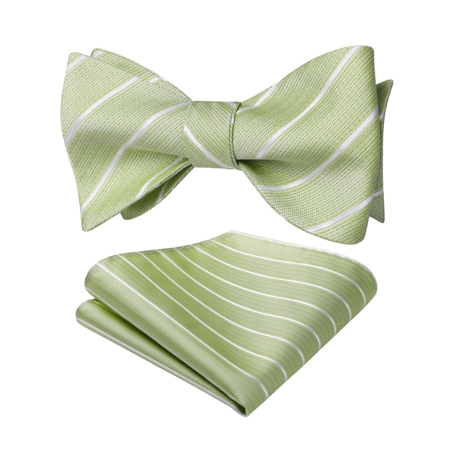 Hisdern Olive Green Striped Bow Tie Accessories Set For Evening Wear