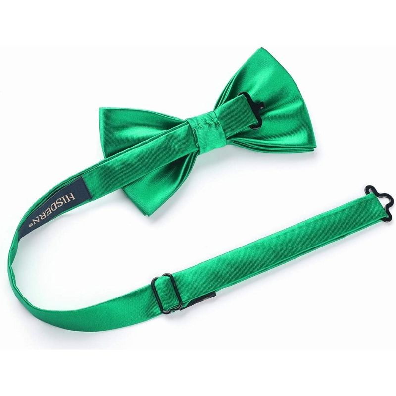 Hisdern Bright Green Solid Pre-Tied Bow Tie Accessories Set For Evening Wear