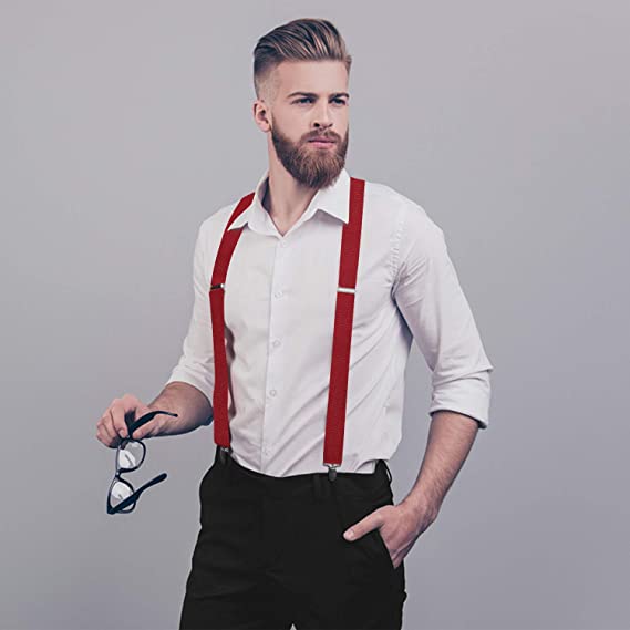 Hisdern Burgundy Solid Suspenders Pre-Tied Bow Tie Set Formal Wedding