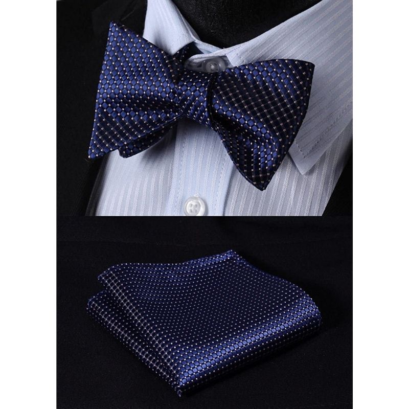 Hisdern Plaid Suspenders Bow Tie Set Navy Blue Pattern Accessories