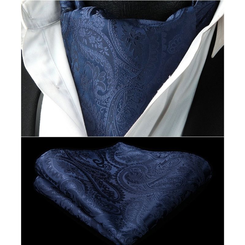 Hisdern Paisley Ascot Cravat for Men Navy Blue Formal Neckwear