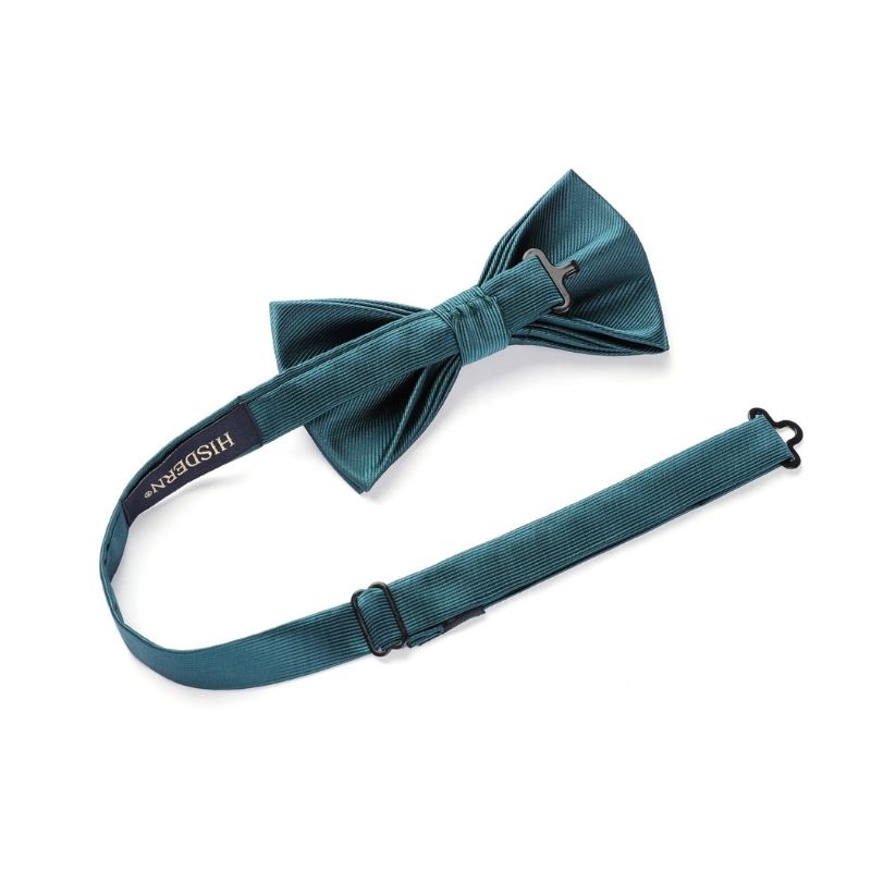 Hisdern Green Solid Pre-Tied Bow Tie Accessories Set For Evening Wear