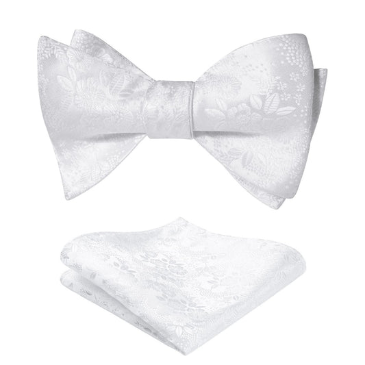 Hisdern White Floral Bow Tie Accessories Set For Evening Wear