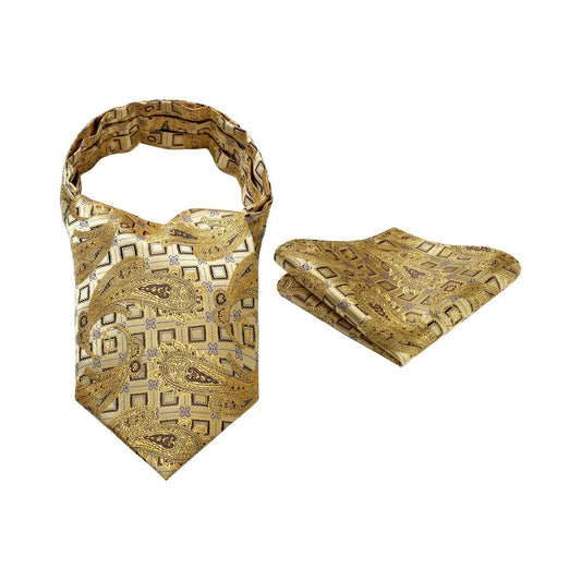 Hisdern Paisley Ascot Cravat for Men Gold Formal Neckwear