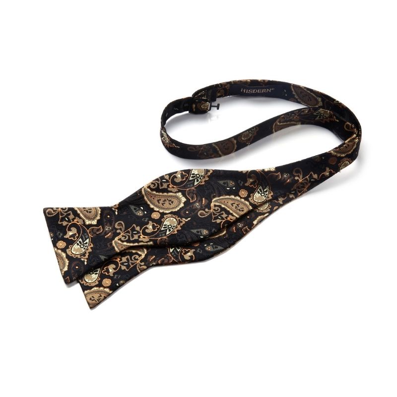 Hisdern Gold Black Paisley Bow Tie Set For Evening Wear