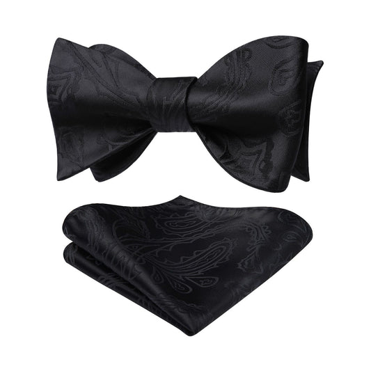 Hisdern Black Paisley Bow Tie Set For Evening Wear